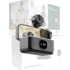میکروفون بی‌سیم Green Lion مدل GLM Wireless Mic Lite - نمای کلی محصول میکروفون بی‌سیم Green Lion - محفظه شارژ با نمایشگر دیجیتال میکروفون GLM Wireless Mic Lite - مناسب برای تولید محتوا پک کامل میکروفون Green Lion شامل دو میکروفون و گیرنده طراحی سبک و قابل حمل میکروفون بی‌سیم Green Lion قابلیت اتصال Type-C میکروفون بی‌سیم Green Lion