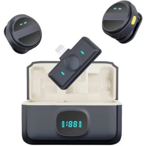 نمای نزدیک از میکروفون یقه ای بی سیم مدل SX21 دو کاربره با گیرنده